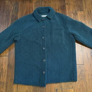 Zara Womens Teal Plush Sherpa Teddy Over Coat Size L-XL Shearling Heavy Shacket